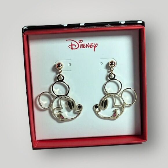 Disney Mickey Mouse Dangling Earrings Gold Tone - Picture 1 of 3